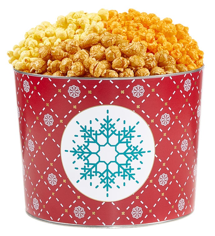 Cozy Holiday 2 Gallon 3 Flavor Popcorn Tin